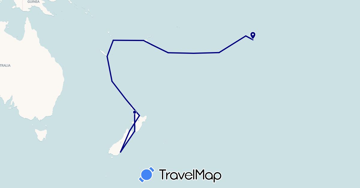 TravelMap itinerary: driving in Australia, Cook Islands, Fiji, France, New Zealand, Tonga, Vanuatu (Europe, Oceania)